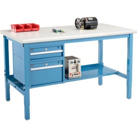 GoVets™ 72 x 36 Production Workbench - Laminate Safety Edge - Drawers & Shelf - Blue 262BL319