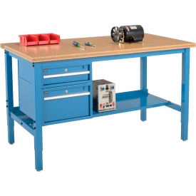 GoVets™ 72 x 36 Production Workbench - Shop Top Square Edge - Drawers & Shelf - Blue 265BL319