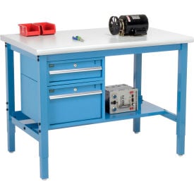 GoVets™ 48 x 30 Production Workbench - Laminate Safety Edge - Drawers & Shelf - Blue 283BL319