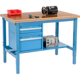 GoVets™ 48 x 30 Production Workbench - Shop Top Safety Edge - Drawers & Shelf - Blue 284BL319