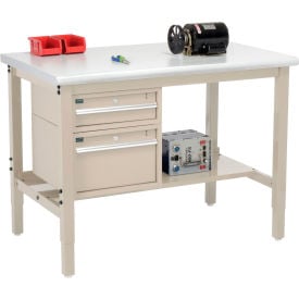 GoVets™ 48 x 36 Production Workbench - Laminate Safety Edge - Drawers & Shelf - Tan 293TN319