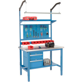 GoVets™ 48x30 Production Workbench - Stainless Steel Square Edge Complete Bench Blue 303BL319