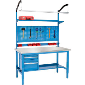 GoVets™ 60x30 Production Workbench - Stainless Steel Square Edge Complete Bench Blue 319BL319
