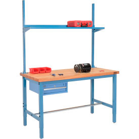 GoVets™ 60x30 Production Workbench Maple Square Edge - Drawer Upright & Shelf BL 955BL318