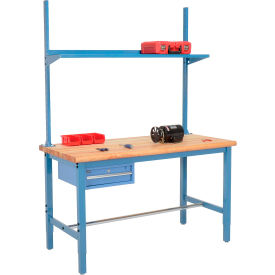 GoVets™ 60x30 Production Workbench Maple Safety Edge - Drawer Upright & Shelf BL 956BL318