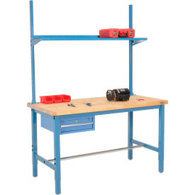 GoVets™ 60x30 Production Workbench Birch Square Edge - Drawer Upright & Shelf BL 959BL318