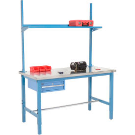 GoVets™ 60x30 Production Workbench Stainless Steel - Drawer Upright & Shelf - BL 964BL318
