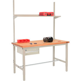 GoVets™ 96x30 Production Workbench Maple Square Edge - Drawer Upright & Shelf TN 995TN318