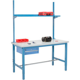 GoVets™ 96x30 Production Workbench Laminate Square Edge - Drawer Upright & Shelf BL 999BL318