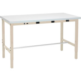 GoVets™ 72 x 30 Adjustable Height Workbench - Power Apron Laminate Square Edge Tan 978BTNA606