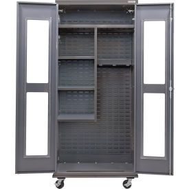 GoVets Clear-View Configurable Mobile Janitorial Charging Cabinet 36x24x85 4 Shelves 818M708