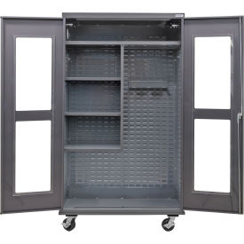 GoVets Clear-View Configurable Mobile Janitorial Charging Cabinet 48x24x85 4 Shelves 820M708