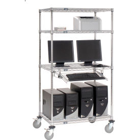 Nexel™ 4-Shelf Mobile Wire Computer LAN Workstation w/Keyboard Tray 36