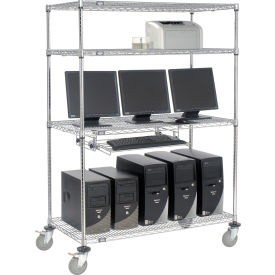 Nexel™ 4-Shelf Mobile Wire Computer LAN Workstation w/Keyboard Tray 48