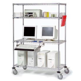 Nexel™ 4-Shelf Mobile Wire Computer LAN Workstation w/Keyboard Tray 72