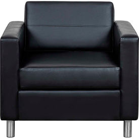 Interion® Antimicrobial Upholstered Leather Club Chair Black 735-AM695