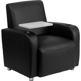 Leather Guest Chair with Tablet Arm and Cup Holder - Black 8217-BK-GGBT-