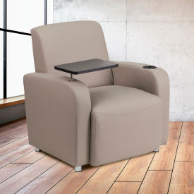 Leather Guest Chair with Tablet Arm and Cup Holder - Gray 8217-GV-GGBT-