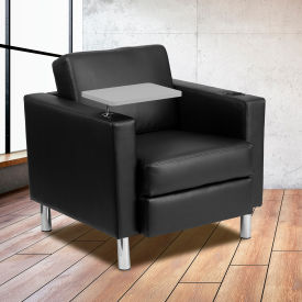 Guest Chair with Tablet Arm and Cup Holder - Leather - Black 8219-BK-GGBT-