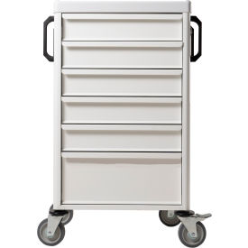 GoVets™ Medication Cart with 6 Drawers and Metal Dividers White 247615