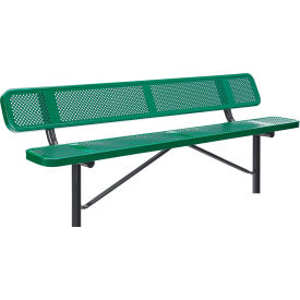 GoVets™ 8' Outdoor Steel Bench w/ Backrest Perforated Metal In Ground Mount Green 077IGN262
