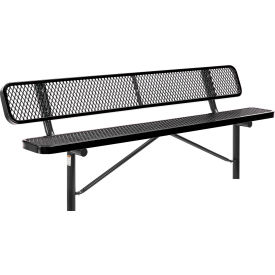 GoVets™ 8' Outdoor Steel Bench w/ Backrest Expanded Metal In Ground Mount Black 155IBK277