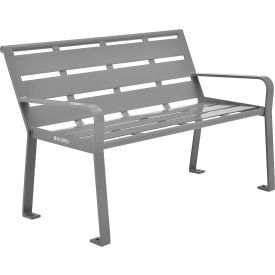 GoVets™ 4' Outdoor Horizontal Steel Slat Park Bench w/ Back Gray 974GY436