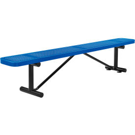 GoVets™ 8' Outdoor Steel Flat Bench Perforated Metal Blue 076BL262