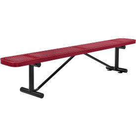 GoVets™ 8' Outdoor Steel Flat Bench Perforated Metal Red 076RD262