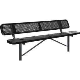 GoVets™ 8' Outdoor Steel Bench w/ Backrest Perforated Metal In Ground Mount Black 077IBK262