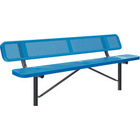 GoVets™ 8' Outdoor Steel Bench w/ Backrest Perforated Metal In Ground Mount Blue 077IBL262