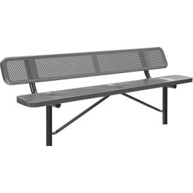 GoVets™ 8' Outdoor Steel Bench w/ Backrest Perforated Metal In Ground Mount Gray 077IGY262