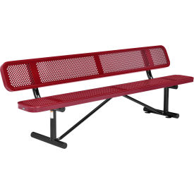 GoVets™ 8' Outdoor Steel Picnic Bench w/ Backrest Perforated Metal Red 077RD262