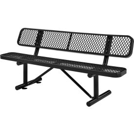 GoVets™ 6' Outdoor Steel Bench w/ Backrest Expanded Metal Black 154BK277