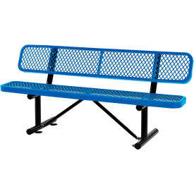 GoVets™ 6' Outdoor Steel Bench w/ Backrest Expanded Metal Blue 154BL277