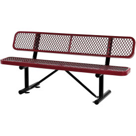 GoVets™ 6' Outdoor Steel Bench w/ Backrest Expanded Metal Red 154RD277