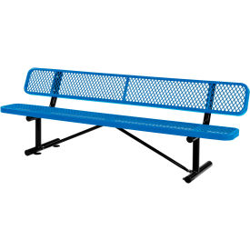 GoVets™ 8' Outdoor Steel Bench w/ Backrest Expanded Metal Blue 155BL277