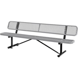 GoVets™ 8' Outdoor Steel Bench w/ Backrest Expanded Metal Gray 155GY277