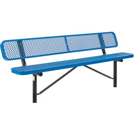 GoVets™ 8' Outdoor Steel Bench w/ Backrest Expanded Metal In Ground Mount Blue 155IBL277
