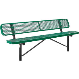 GoVets™ 8' Outdoor Steel Bench w/ Backrest Expanded Metal In Ground Mount Green 155IGN277
