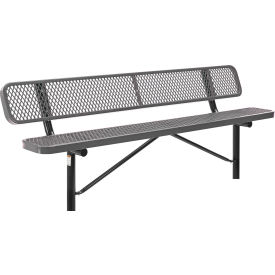 GoVets™ 8' Outdoor Steel Bench w/ Backrest Expanded Metal In Ground Mount Gray 155IGY277