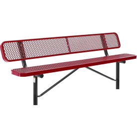 GoVets™ 8' Outdoor Steel Bench w/ Backrest Expanded Metal In Ground Mount Red 155IRD277