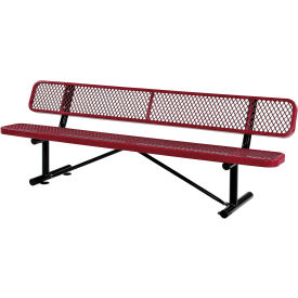 GoVets™ 8' Outdoor Steel Bench w/ Backrest Expanded Metal Red 155RD277