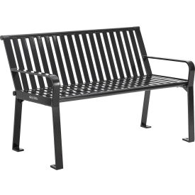 GoVets™ 4' Outdoor Bench with Back Vertical Steel Slat Black 853BKKD694