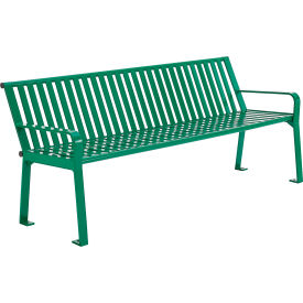 GoVets™ 4' Outdoor Bench with Back Vertical Steel Slat Green 853KD694