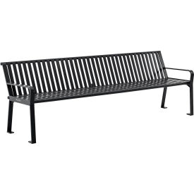 GoVets™ 8' Outdoor Bench with Back Vertical Steel Slat Black 855BKKD694