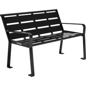 GoVets™ 4' Outdoor Horizontal Steel Slat Park Bench w/ Back Black 974BK436