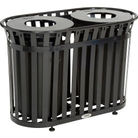 GoVets™ Outdoor Slatted Steel Trash Can With Flat Lid 72 Gallon Black 431BK641