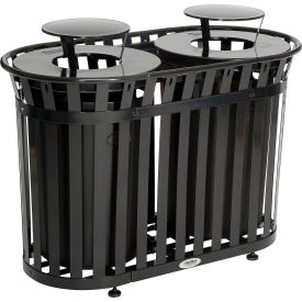 GoVets™ Outdoor Slatted Steel Trash Can With Rain Bonnet Lid 72 Gallon Black 432BK641