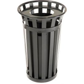 GoVets™ Outdoor Slatted Steel Trash Can With Flat Lid & Liner 24 Gallon Black 725BK237